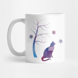 Cat Winter Scene With Snowflakes Mug